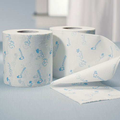 Bride and Groom Wedding Toilet Paper in Traditional Blue Print