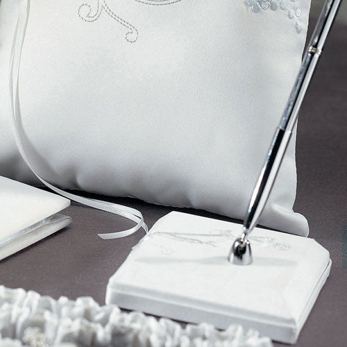 Love Bird in Classic White Satin Wrapped Base with Pen