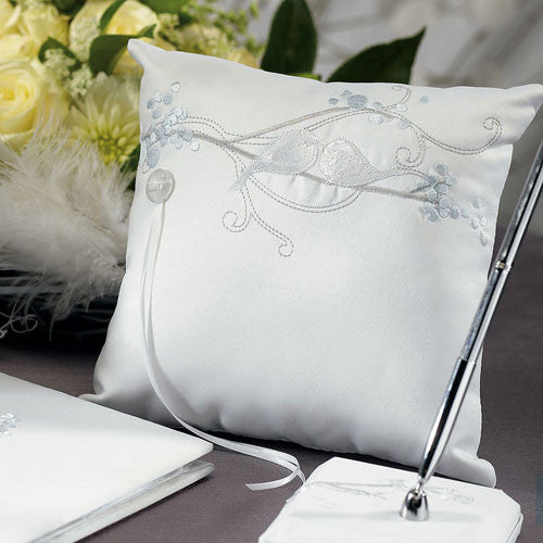 Love Bird in Classic White Square Ring Pillow