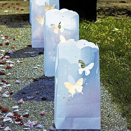 Light The Way White Paper Bags with Die-Cut Butterfly Pattern
