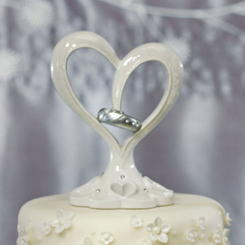 Stylized Heart & Wedding Bands Cake Topper