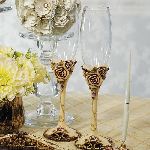 Vintage Rose Wedding Champagne Flutes