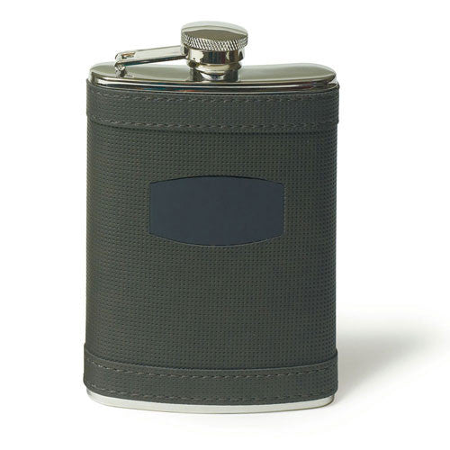 Stainless Hip Flask Wrapped in Charcoal Grey Faux Leather