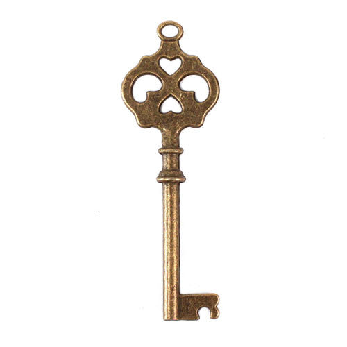 Antique Key Charm Style 4 - Double Hearts